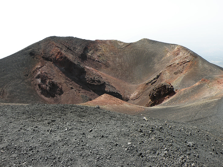 el cráter, Volcán, Etna, ceniza, escoria