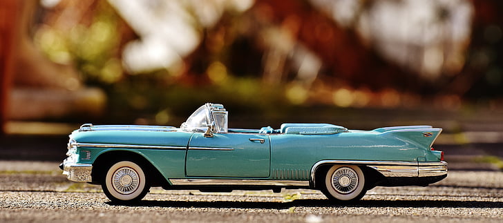 Cadillac, 1958, model de masina, albastru, vehicul, clasic, jucărie