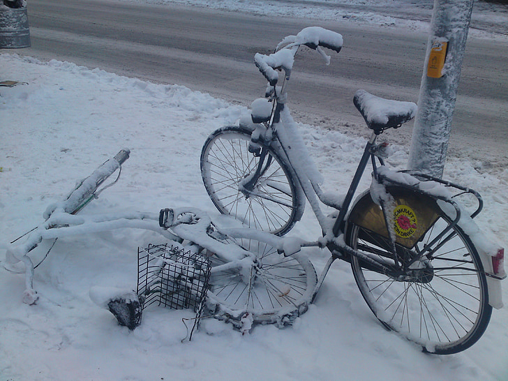 Bike, zasnežené, Münster, sneh, zimné, biela, sneh magic