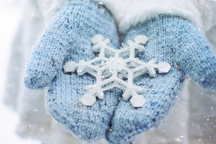 snow, winter, mittens, snowflake, cold, season, christmas