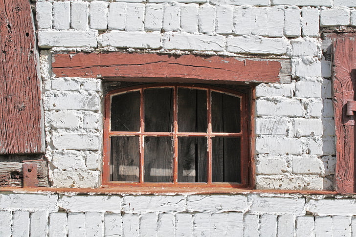 cửa sổ, cũ, rơi, gạch, grate