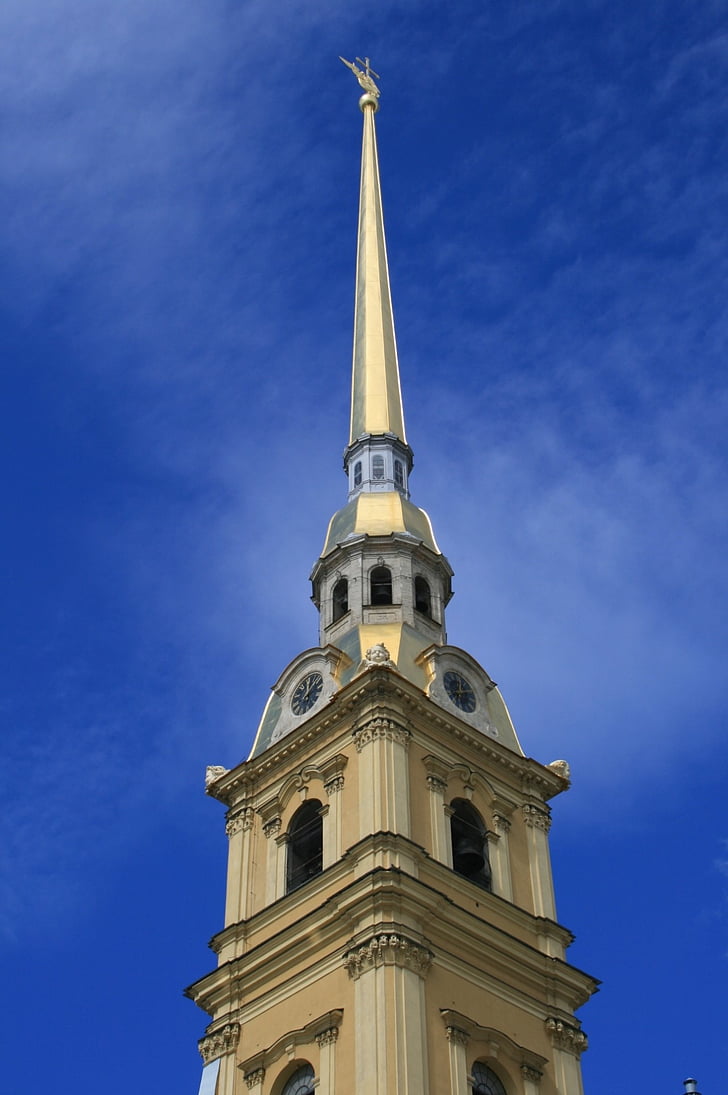 cathedral, bell tower, spire, golden, tall, landmark, church