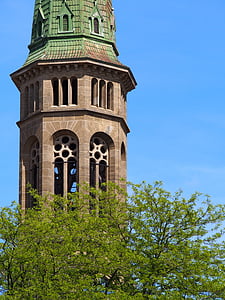 kostelní věž, Výška, Architektura, okno, modrá obloha, nahoru