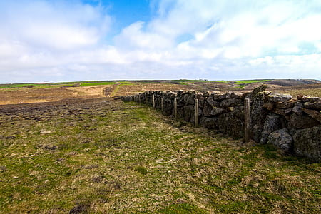 paisaje, Cornwall, seto de piedra, muro de piedra, naturaleza, material de piedra