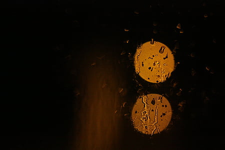 vetro, notte, piovoso, bagnato, finestra, d'oro