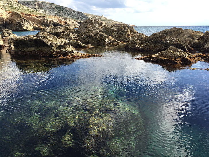 verde, rocha, mar, natureza, azul, água, paisagem