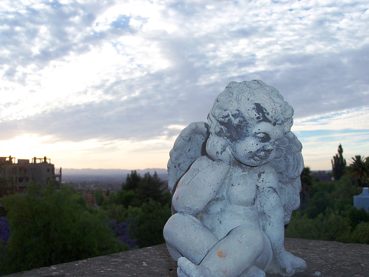 Ангел, залез, скулптура, пейзаж, бебе, облак, Мексико