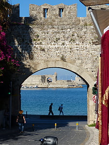 Hellas, Rhodos, port, bygge, sjøen, arkitektur, turisme