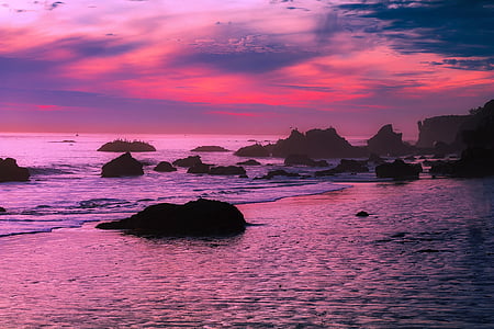 Malibu, Kalifornie, Západ slunce, soumraku, obloha, mraky, Krásné