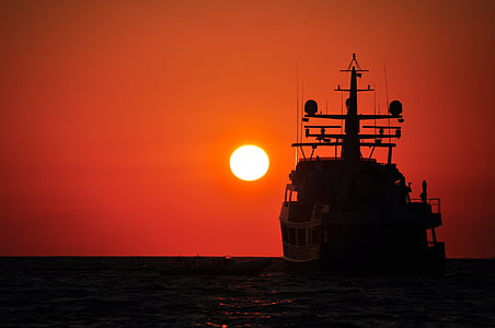 Sunset, laeva, siluett, päike, suvel, Sea, Horizon