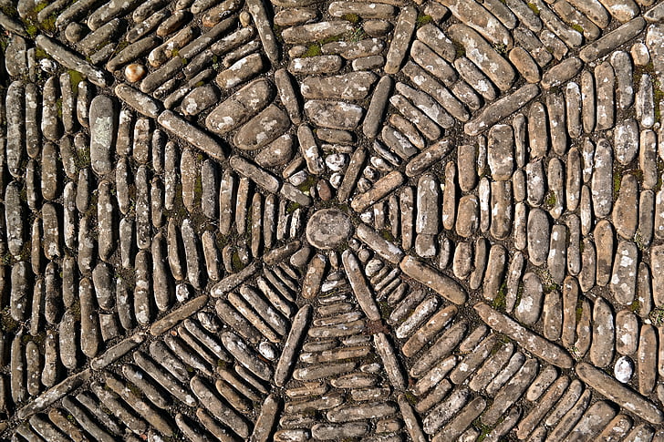 Pierre, mosaïque, au sol, ornements, structure, texture, mosaïque en pierre