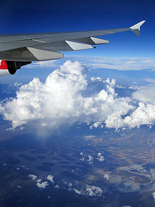 aeronaus, ala, núvols, blau, Qantas, volar, cel