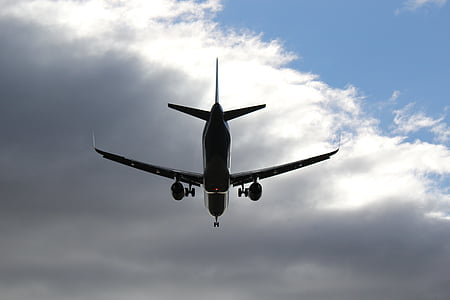 repülőgép, menet közben, felhők, árnyék, repülés, repülőgép, kereskedelmi repülőgép