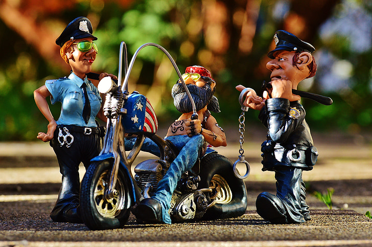 biker, politsei, kontrolli, bike, tätoveeritud, COP, naispolitseiniku