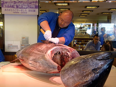 Japoński, ryba tuńczyk, Sushi, sashimi, człowiek, RAW, świeży