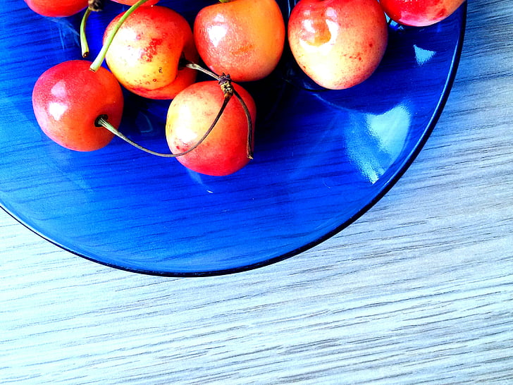 trešnje, voće, ploča, svježe, zdrav, bobica, svježe voće