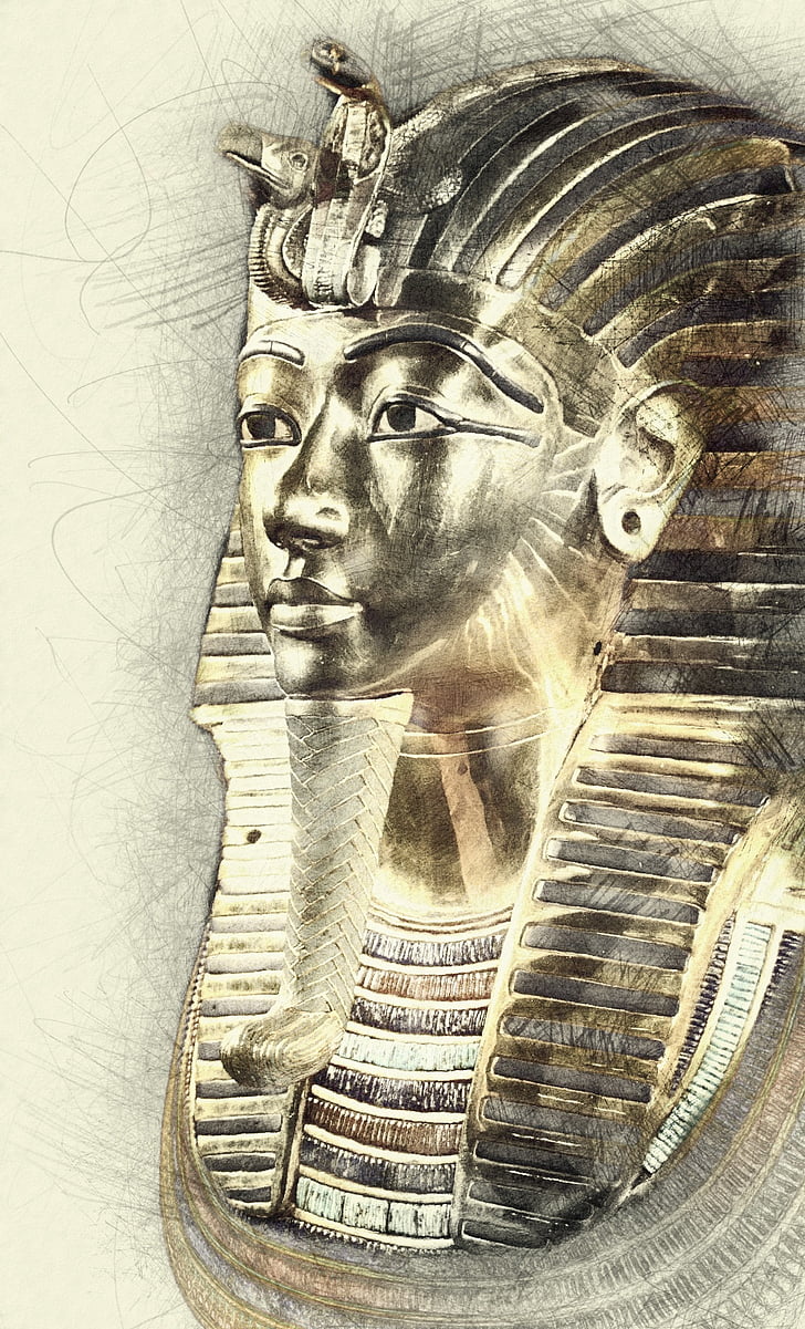 Tutankhamun, dödsmask, Egypten, staty, antika, egyptiska, kultur