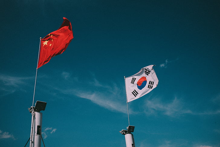 debesis, karogs, nami, Ķīna, Korejas Republika, valsts