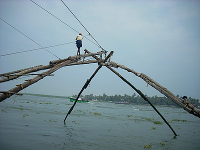 Kochi, pesca, redes, Kerala, Chino, net, agua