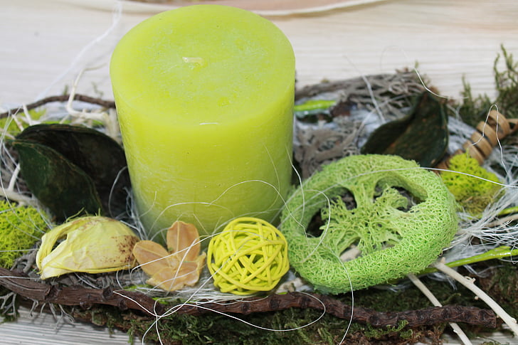candle, green, nature, decoration