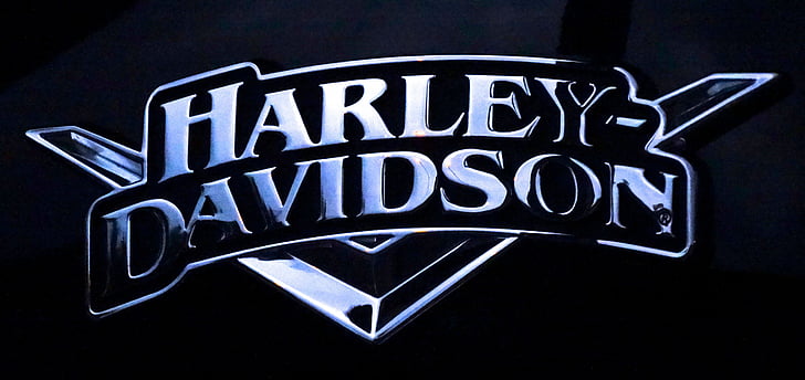Harley davidson, logotipo, motos, brilhante, metal, preto, cromado