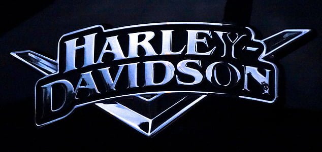 Harley davidson, logotip, motorna kolesa, svetleči, kovine, črna, krom