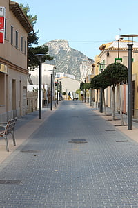 gyalogos zóna, város, Spanyolország, belváros, homlokzatok, nyári, bevásárló utca