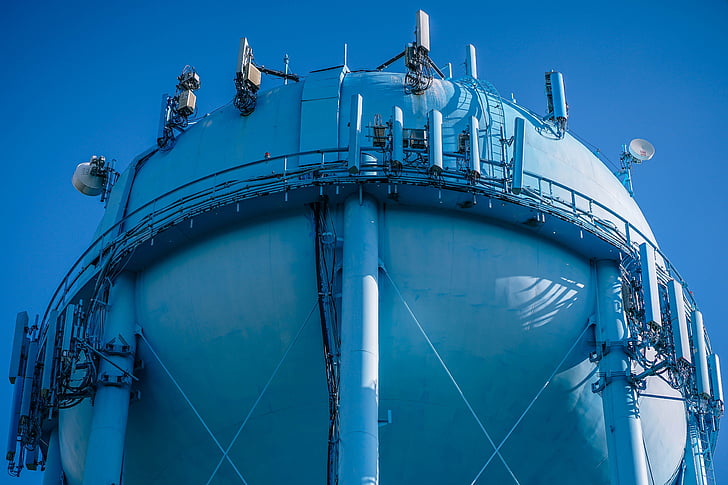 architecture, building, infrastructure, blue, storage Tank, industry