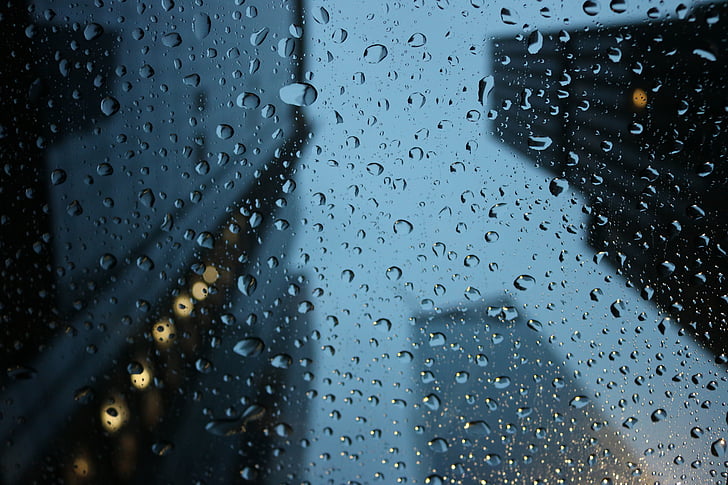 dež, dežne kaplje, mesto, vreme, vode, mokro, padec