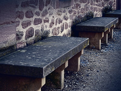 банка, седя, пейка, седалка, почивка, камък, стена