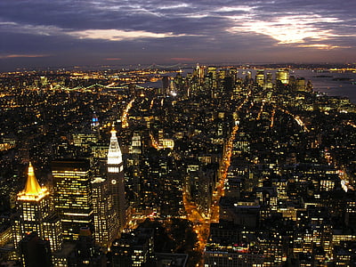 Nowy Jork, Stany Zjednoczone Ameryki, new york city, Manhattan, Skyline, wieżowca Empire state building, Zmierzch