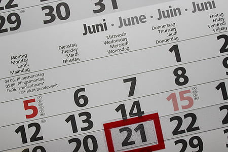 Calendari, pagar, nombre, l'any, data, juny, setmana