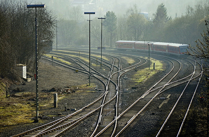 Eisenbahn, Routen tracks, Anschlussgleise, Ertrag, Kurve, Wagen, BR628
