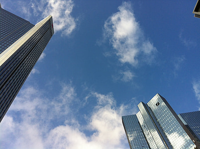 Frankfurt, skyskraper, skyline, himmelen, bygge, byen, skyskrapere