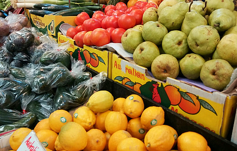 фрукты, рынок, стойло рынка, вегетарианские блюда