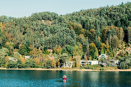 jezero, brod, jesen, veslanje, vode, Rijeka, priroda