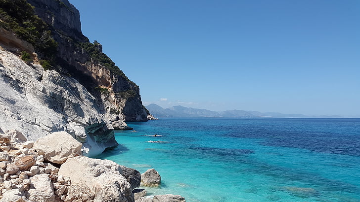 Středomořská, tyrkysová, Já?, modrá, pláž, pobřeží, Sardinie