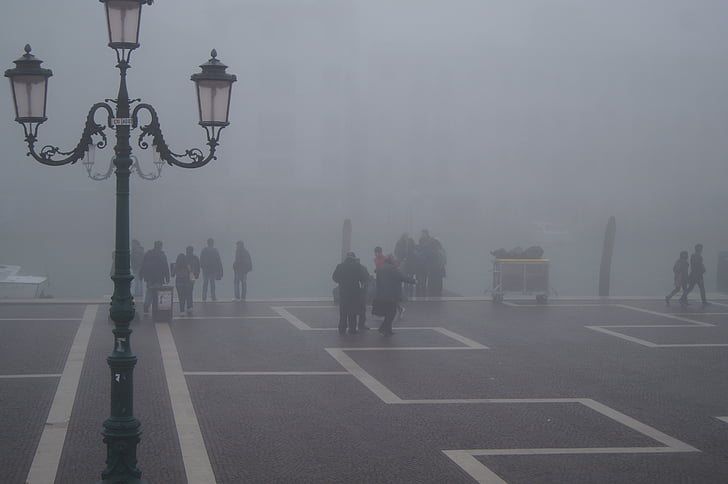 Venedig, lanterne, kanaler, tåge, tåge