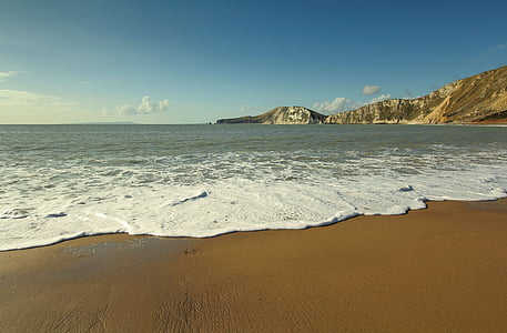 pludmale, okeāns, krasts, līcis, Dorset, Anglija, jūra