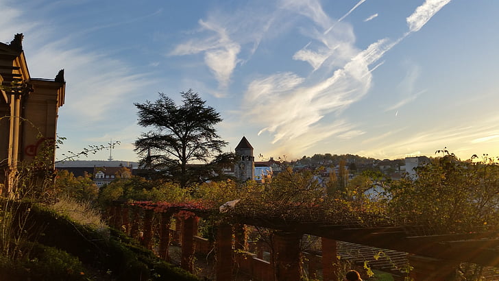 autumn, blue sky, stuttgart, mountain villa