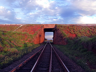 železniční trať, obloha, tunelové propojení, Aparecida taboado, cesta
