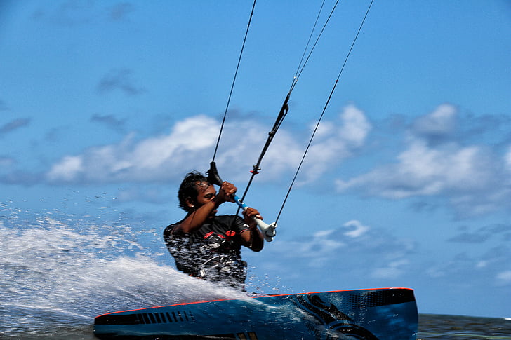 kite szörfözés, Bali, Sanur, úszó, Akció, szél, hullámok