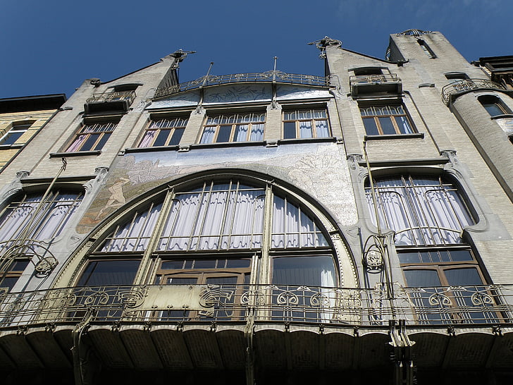 Antwerpen, liberaal volkshuis, art nouveau, facade, bygning, hus, udvendig