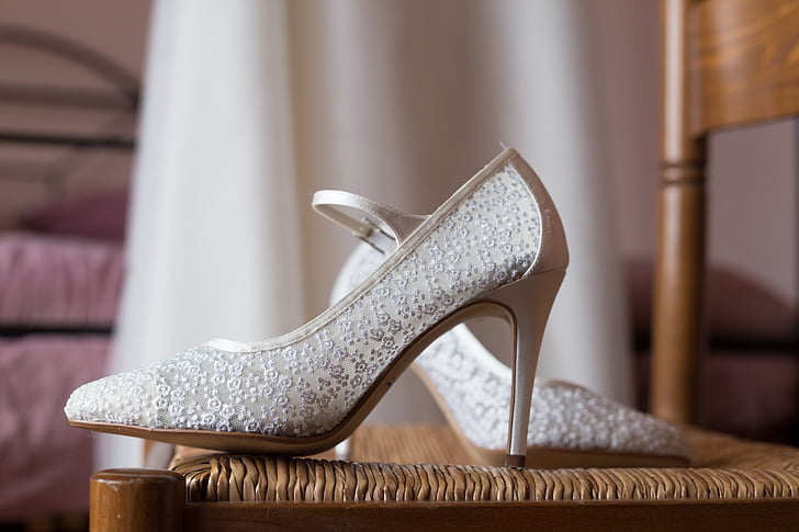 взуття, наречена, весілля, мереживо, білий, жінка