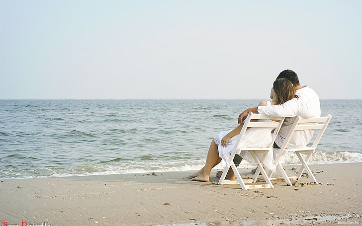 parella, l'amor, romàntic, Mar, platja, relaxar-se, al costat del mar