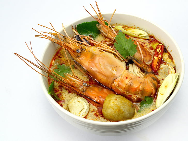Tom yum goong, Hot and sour suppe, Thailand mat, Thailand, parabolen, reker, mat