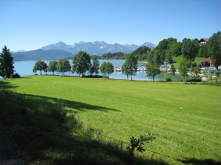Allgäu, Lieldienas ir tīra, līcis, ūdens, pļavas, debesis, zila