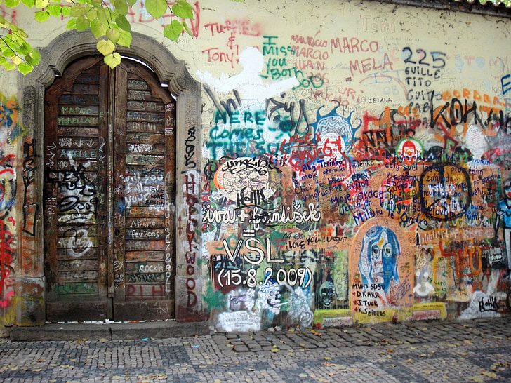prague, graffiti, john lennon, john lennon wall, wall, mural, street art