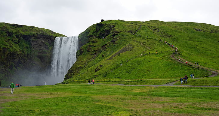Skogafoss, Wasserfall, Island, Landschaft, Wasser, tief, Kraft