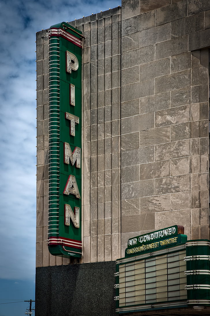 Pitman театър, театър, знак, бягащ ред, стар, забележителност, исторически